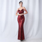 Women's Floral Cutting Beaded Wedding Event Sequin Strappy Night Dress