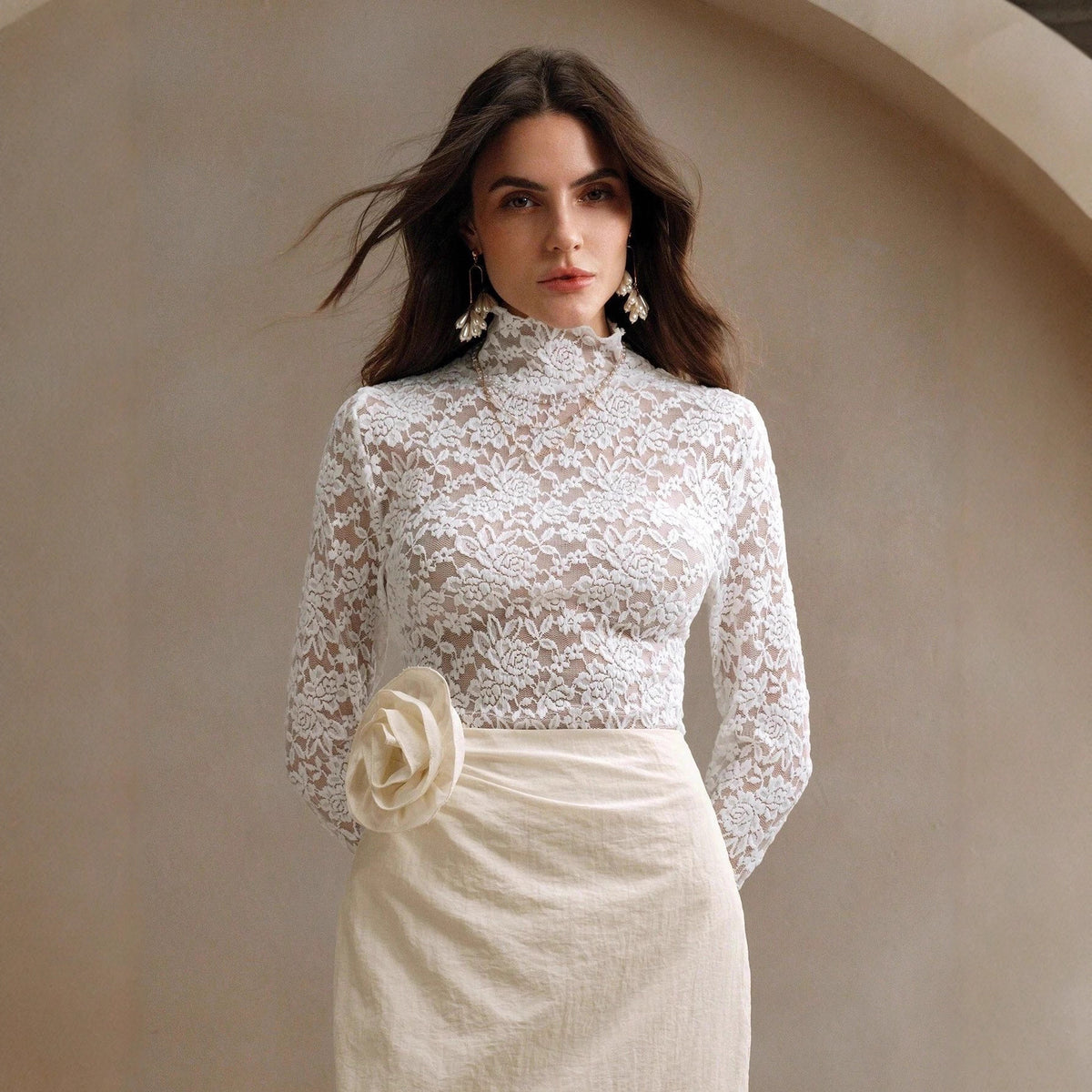 French Lace Turtleneck Top