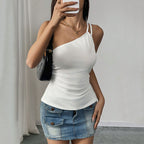 Women’s White Asymmetric Backless Lace Up Top