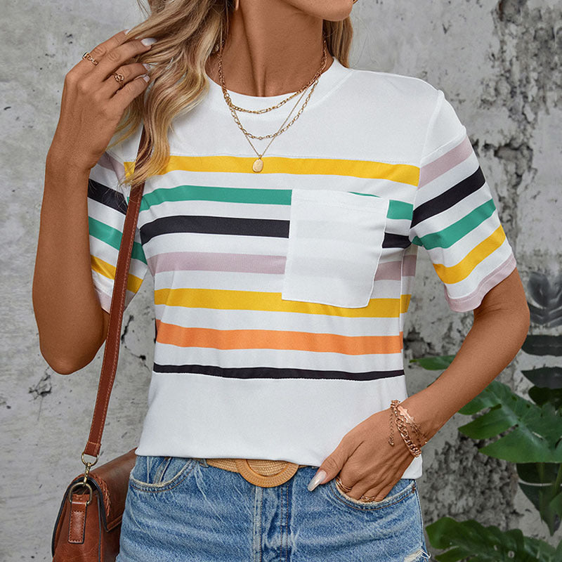 Women's Women Clothing Color Striped Short Sleeved T Shirt For Women Summer