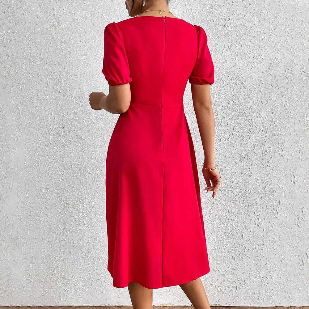 Women’s Pleated Square-Neck Side-Slit Dress