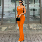 Women's Spring Sexy U Collar Backless Slim Fit Solid Color Sling Jumpsuit