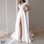 Women's Picture Chest Wrapped Ruffled White Medium Waist Solid Color Office Maxi Dress