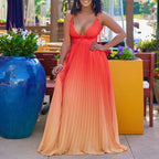 Deep V Plunge Neck Pleated Spaghetti Straps Corset Dress