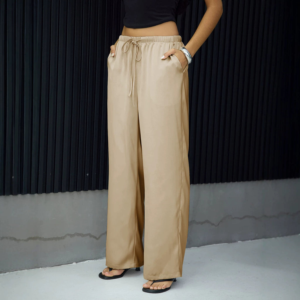 Satin Wide Leg Pants Wear Casual High Waist Elastic Skirt
