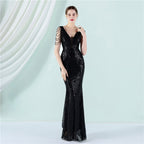 Women's Sequin Beaded Fishtail Evening Maxi Dress