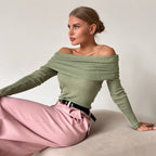 Women's Slim Fit Cashmere Off Neck Long Sleeve Bottoming Sweater