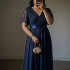Women's Plus Size Navy Chiffon Maxi Dress