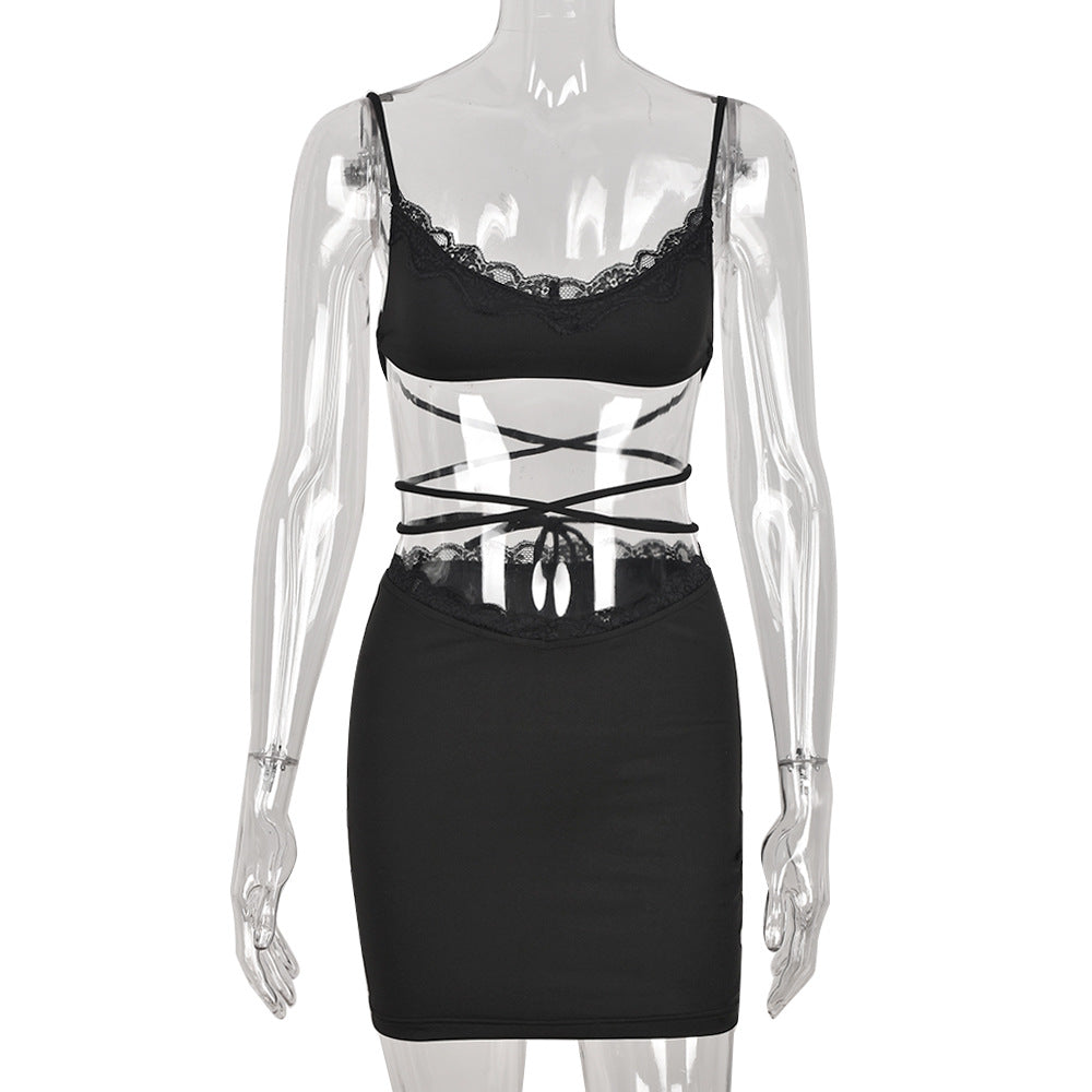 Women's Lace Cutout Top and Skirt Two-Piece Set
