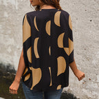 Women's Summer Women Clothing Short Sleeve Pullover V Neck Printed Shirt