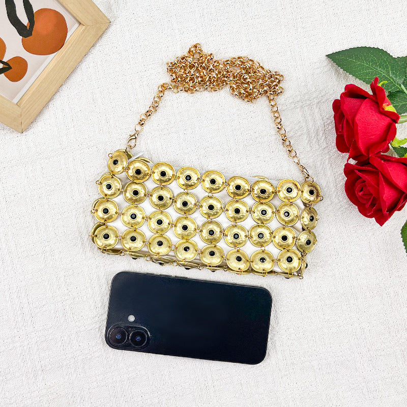 Women's Gold Chain Woven Crossbody Bag