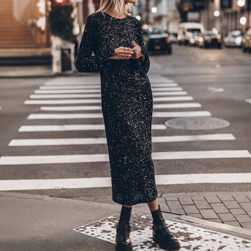 Simple Sequin Street Long Sleeve Dress