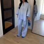 Women Summer Casual Loose Oversized Shirt Trousers Set