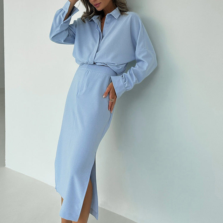 Cotton Cardigan & Split Skirt Set