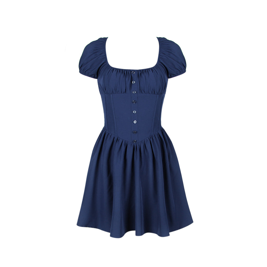 Sweet Spicy Women Dress Boning Corset Slim Fit Puff Sleeve Square Collar Dress Wom