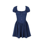 Sweet Spicy Women Dress Boning Corset Slim Fit Puff Sleeve Square Collar Dress Wom
