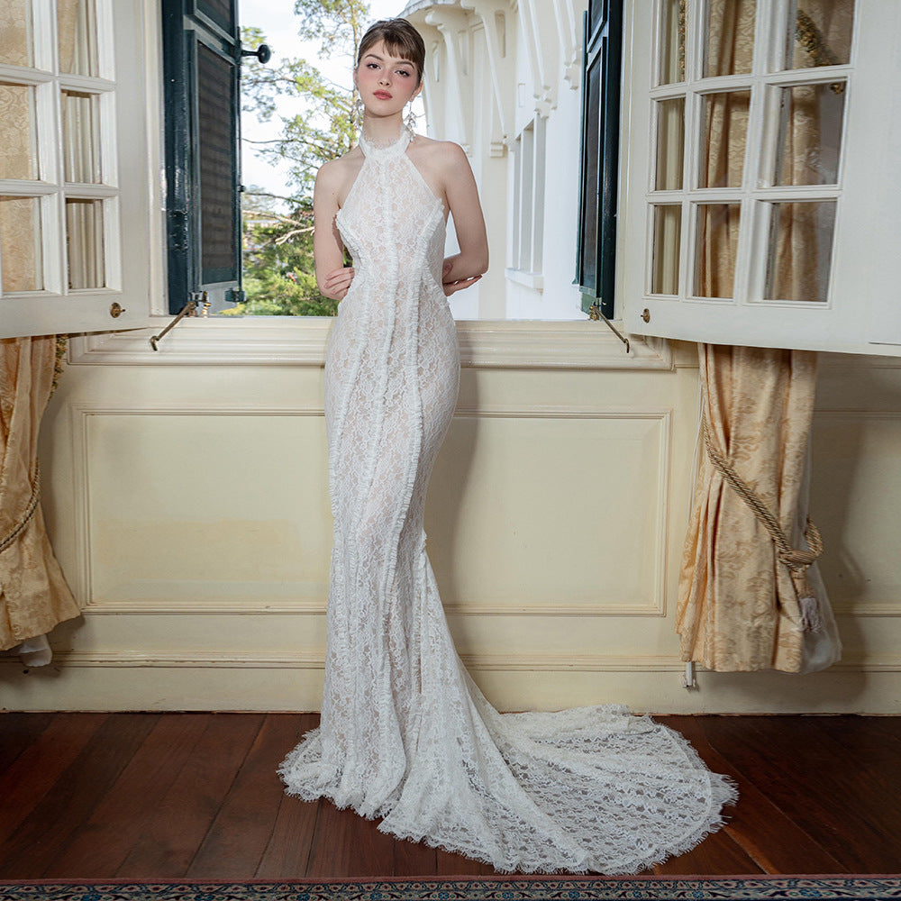 Women's Chinese Retro Morning Gowns Bridal Wedding Toast Dress White Cheongsam Slim Fit