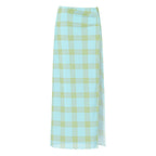 Light blue plaid swim skirt with wide hem