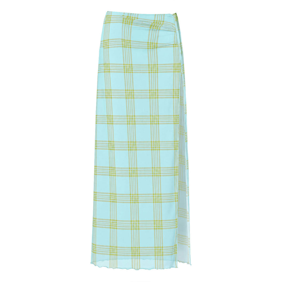 Light blue plaid swim skirt with wide hem