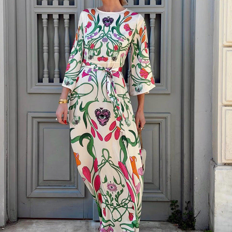 Vacation Geometric Abstract Printed Maxi Beach Dress