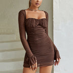 Women's Sequin Mesh Square Neck Backless Dress