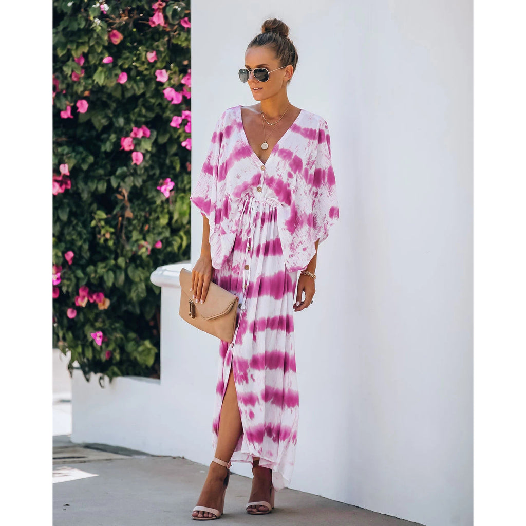 Women's Spring Summer Lace Tie Dye Loose Dress Home Casual Dress