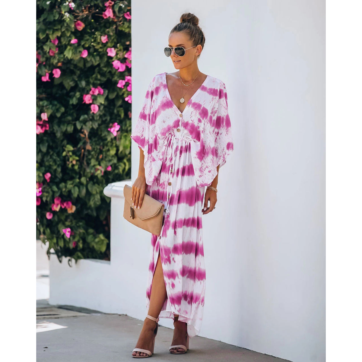Women's Spring Summer Lace Tie Dye Loose Dress Home Casual Dress