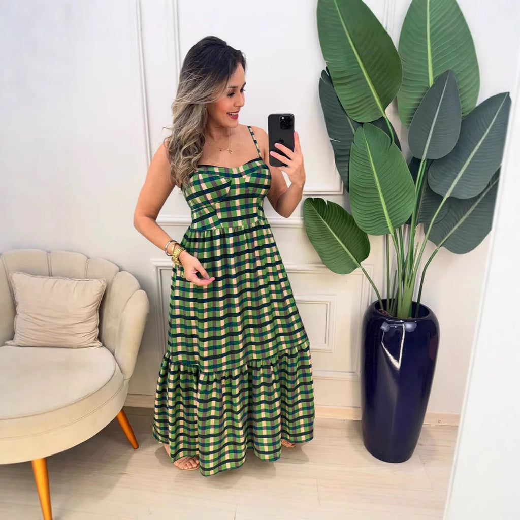 Women's Plaid Off Shoulder Vacation Dress