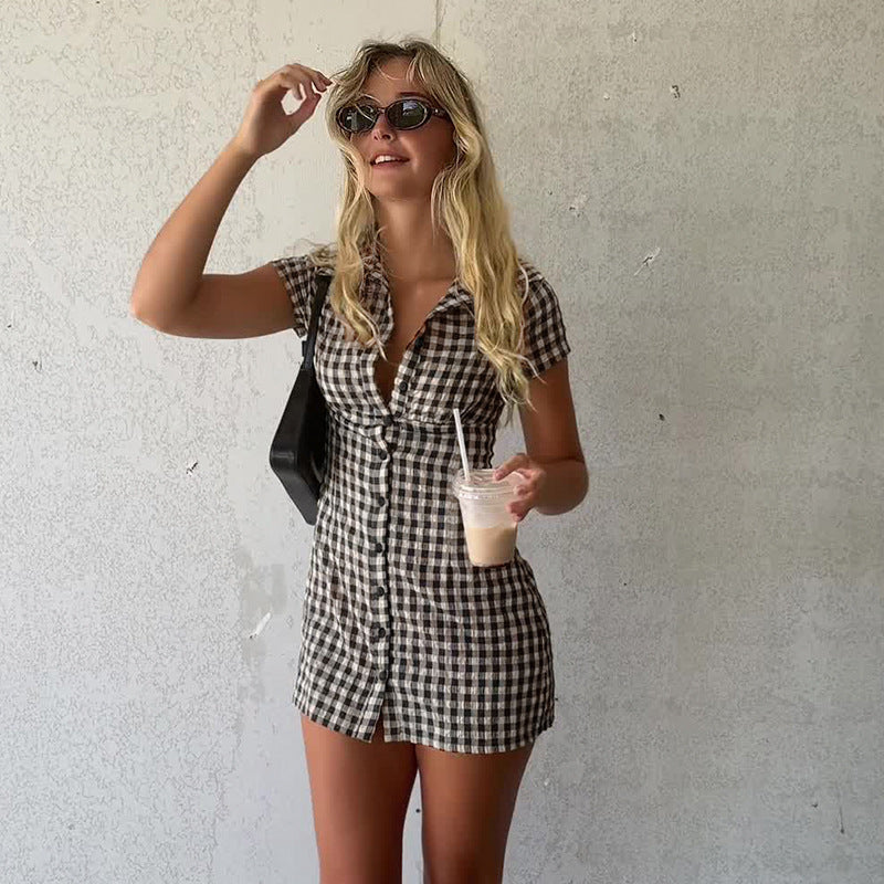 Women's Plaid Smocked Shirt Dress