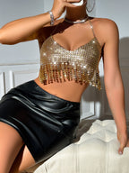 Women's Rhinestone Backless Top