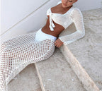 Women's Lace Knit Mesh Two-Piece Skirt Set