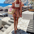 Women's Autumn Winter Printed Loose Top Shorts Two Piece Sets