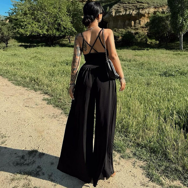 Women's Summer Sexy Backless Spaghetti Straps Loose Jumpsuit