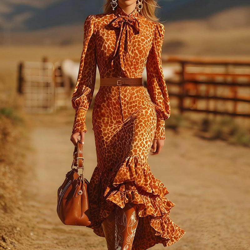 Women's Ruffle-Trim Animal-Print Maxi Dress