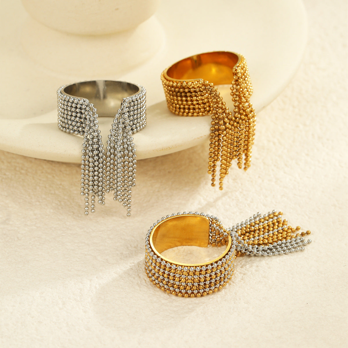 Women's Steel Ball Tassel Ring