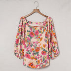 Women's Oblique Shoulder Tops Women Spring Autumn Plant Floral Printed Loose Long Sleeves T-Shirt Women