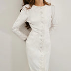 White Button Long Sleeve A-Line Maxi Dress