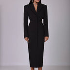 Women's Collared Cutout Button Long-Sleeve Office Dress