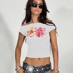 Women's Printed Off-Shoulder Short Sleeve T-Shirt