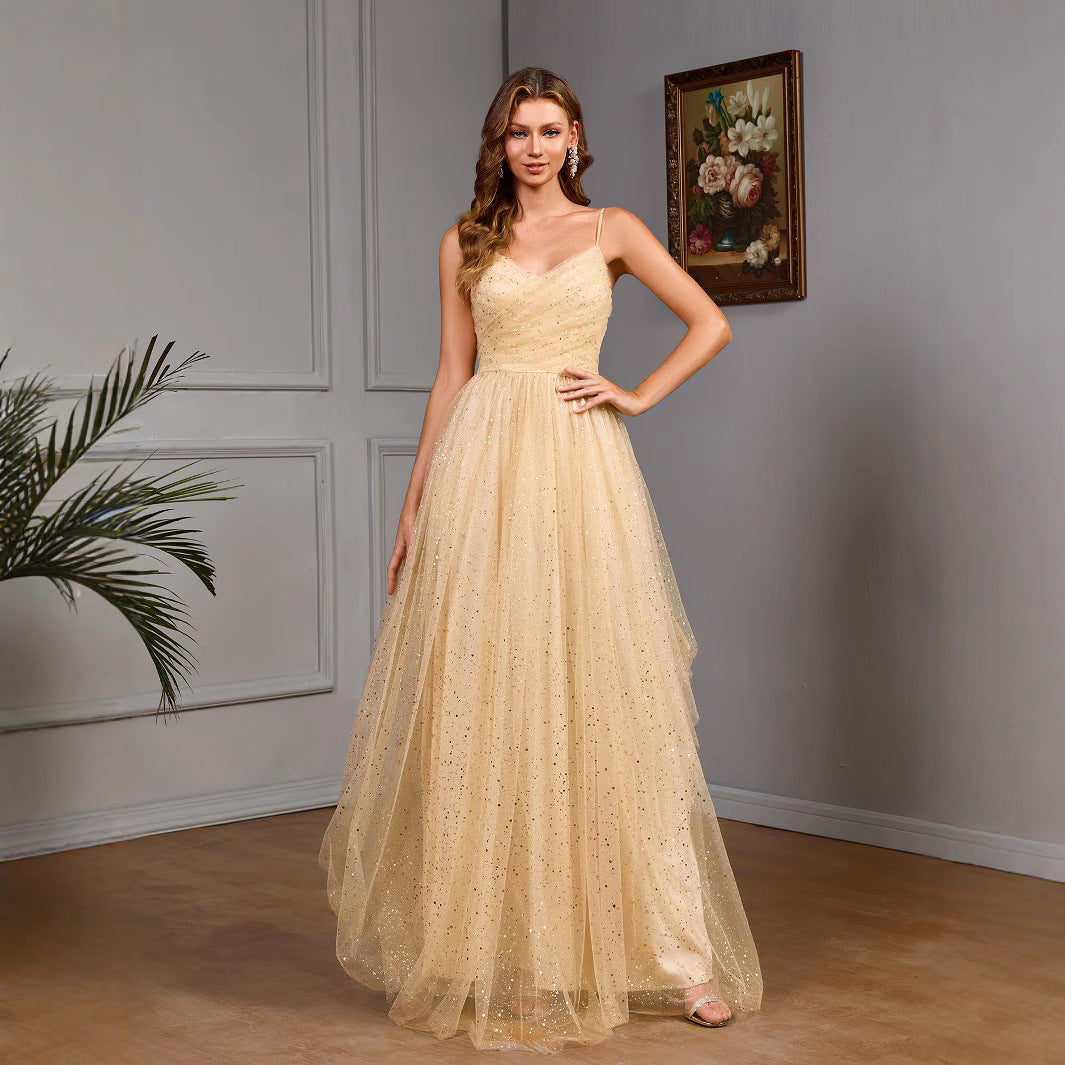 Women's Sequin V-Neck Cami Evening Maxi Dress
