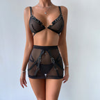 Women's Three-Piece Lace Cutout Lingerie Set