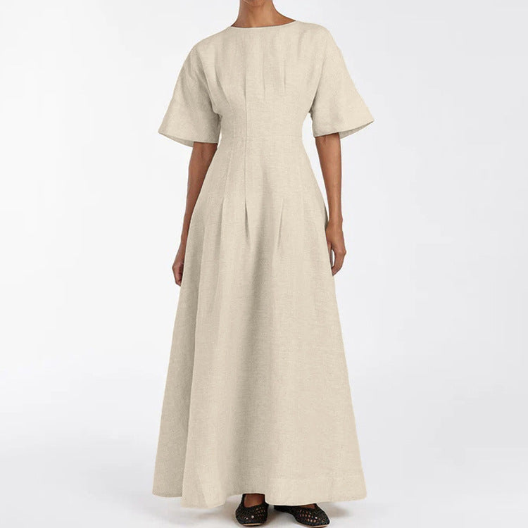 Simple A line Dress Cotton round Neck
