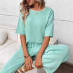 Spring Summer Casual Ice Silk Sweater Short-Sleeve Two-Piece Set