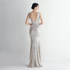 Women's Sequin Beaded Party Dress Long Cocktail Slim Fit Evening Dress