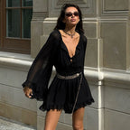 Women's Black Lace Long Sleeve A-Line Mini Dress