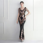 Women's Positioning Floral Heavy Industry Beaded Long Fish Tail Evening Dress Suitable Attending Formal Occasions