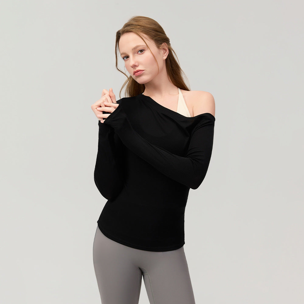 Women's Black Off-Shoulder Long-Sleeve Top