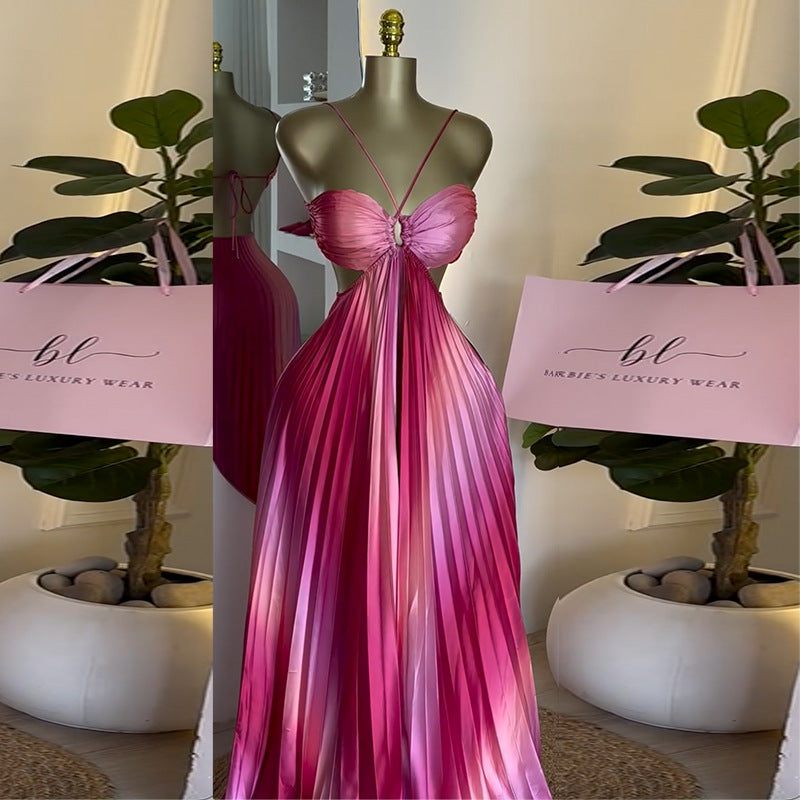 Women's Ombre Cutout Backless Pleated Dress