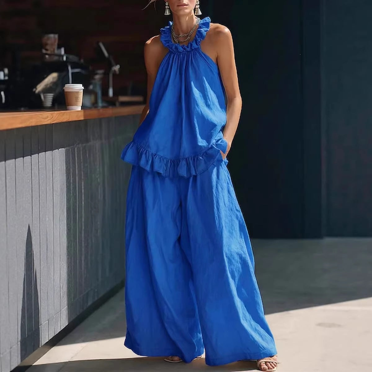 Spring Summer Halterneck Vest Cotton Linen Retro HW Loose