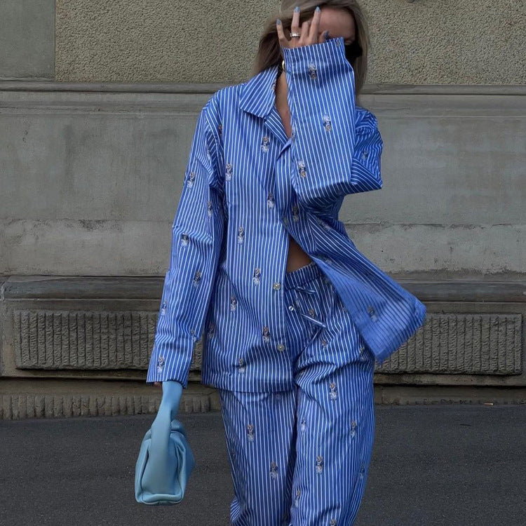 Cartoon Printed Suit Loose Shirt High Waist